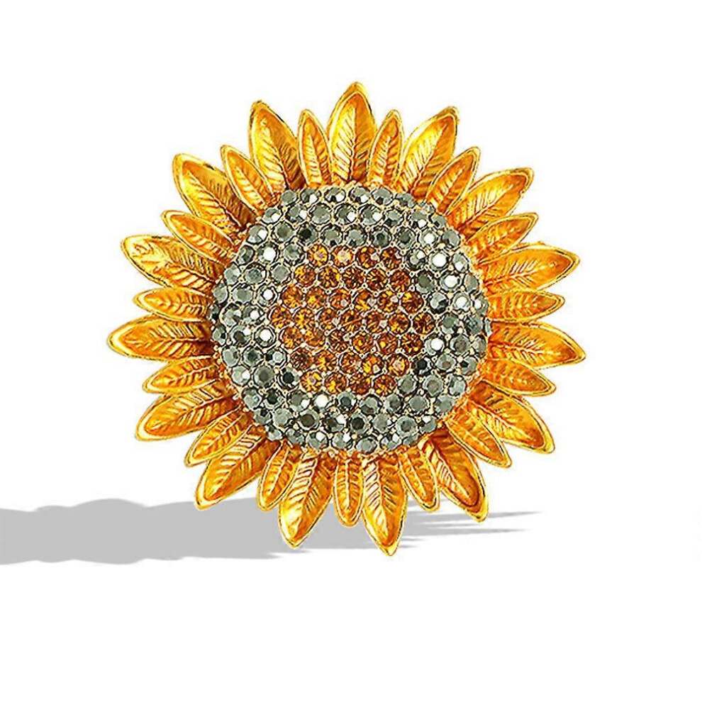 (As show, One size) Sunflower Brooch Colorful Rhinestone Lapel Pin Gold Sunflower Brooch Women Girls Costume Jewelry Brooch