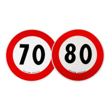 Kennzeichnung Geschwindigkeitsbegrenzung 70 und 80 km/h EU-zugelassen