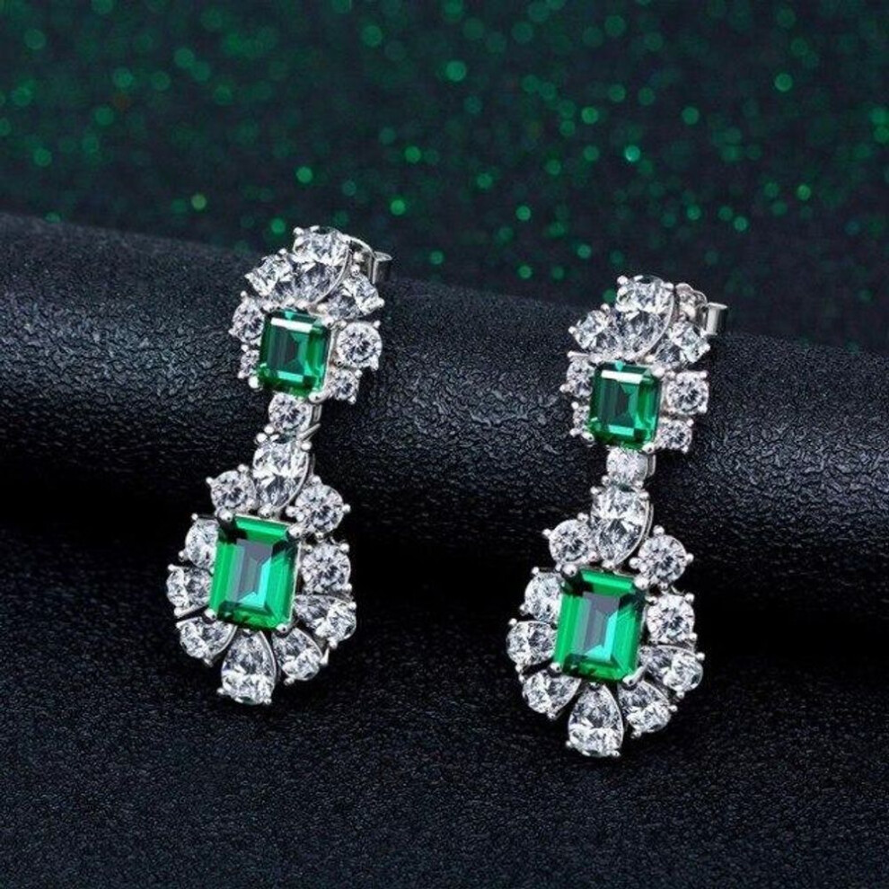 100 %s925 Sterling Silver Green High Carbon Diamond Bridal Drop Earrings Sparkling Engagement Party Vintage Jewelry Wholesale