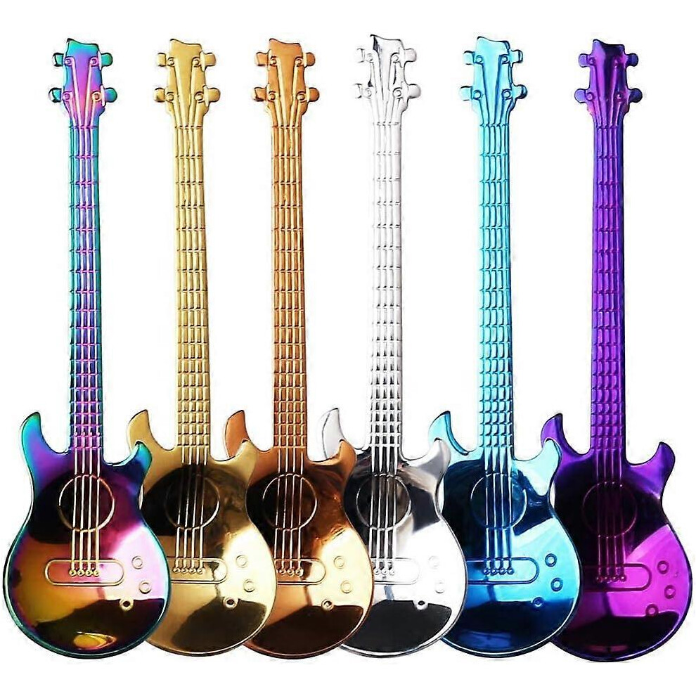 (As Show, One Size) Guitar Coffee Teaspoons, 6Pcs Stainless Steel Musical Coffee Gifts Cute Tea Spoons Set 4632480850934