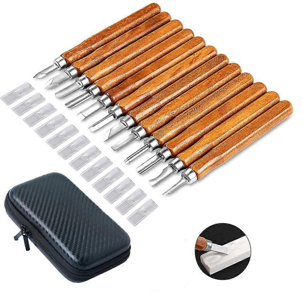 (As show, One size) 12Pcs Wood Carving Tool Kit - Professional Carpentry Woodworking Chisels on Handle with Protective Covers for DIY Carving Carpenter Experts and Beginn