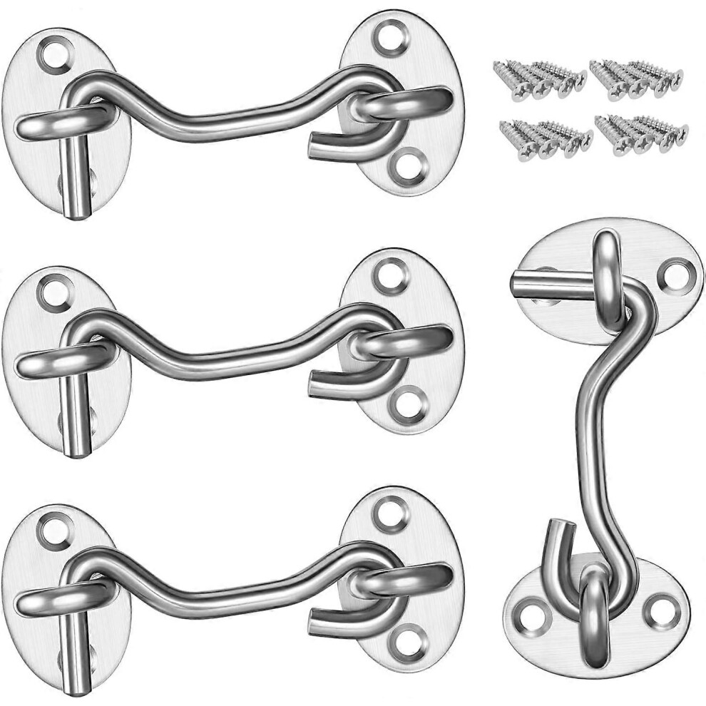 (As show, One size) Cabin Hook, Shed Lock Gate Latch Silent Door Latch, Stainless Steel Eyelet Hooks for Shed Door Garage Doors(4Pcs)