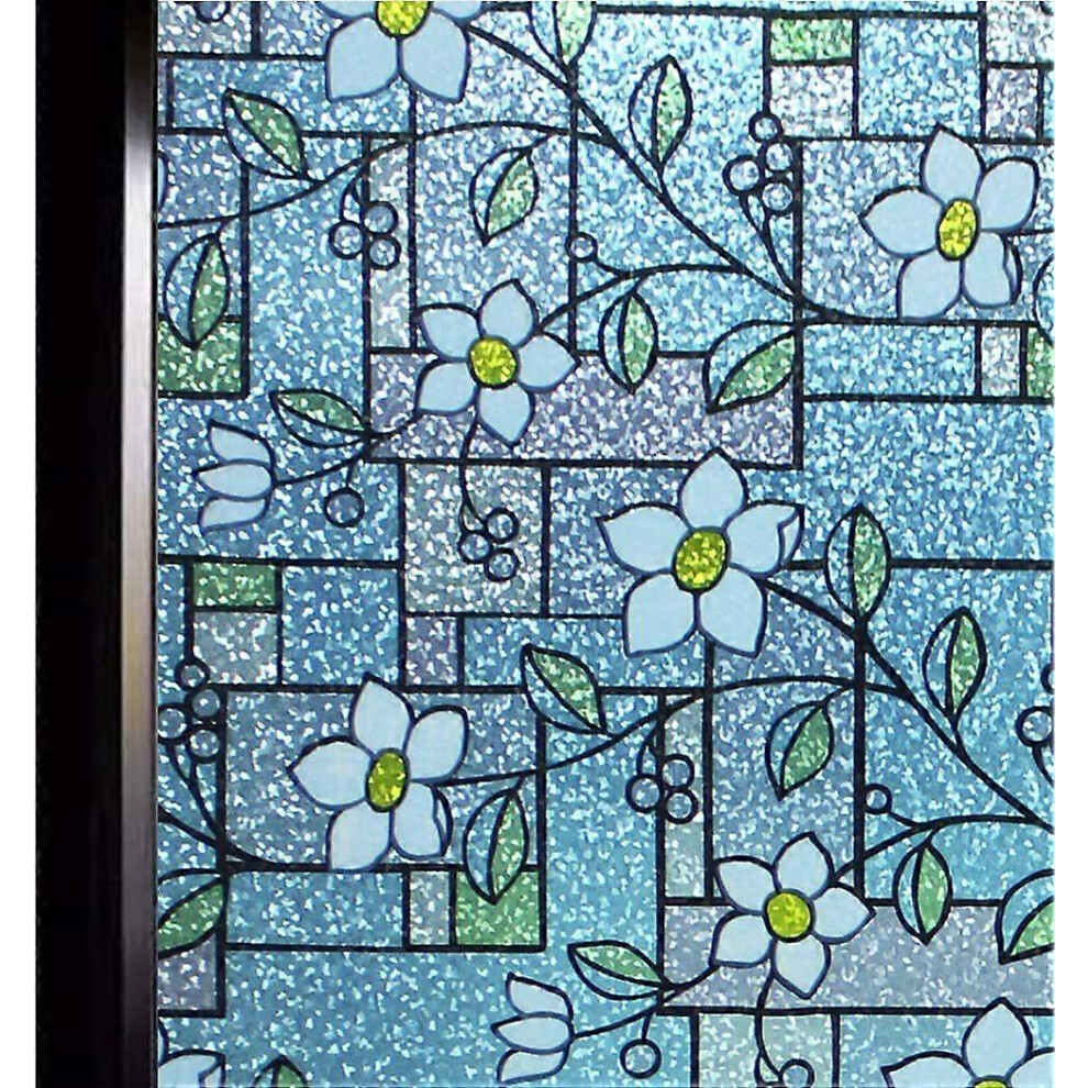 (As show, One size) Privacy Window Film Blackout Window Film 40100cm 3D Flowers Decorative Good Privacy Anti UV Anti Heat Opaque Window Film for Bedroom Living Room Bathr