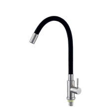 (As show, One size) Flexible Kitchen Faucet Free Swivel High Spout Flexible Sink Mixer Stainless Steel and Black Single Hole Cold Water Sink Faucet