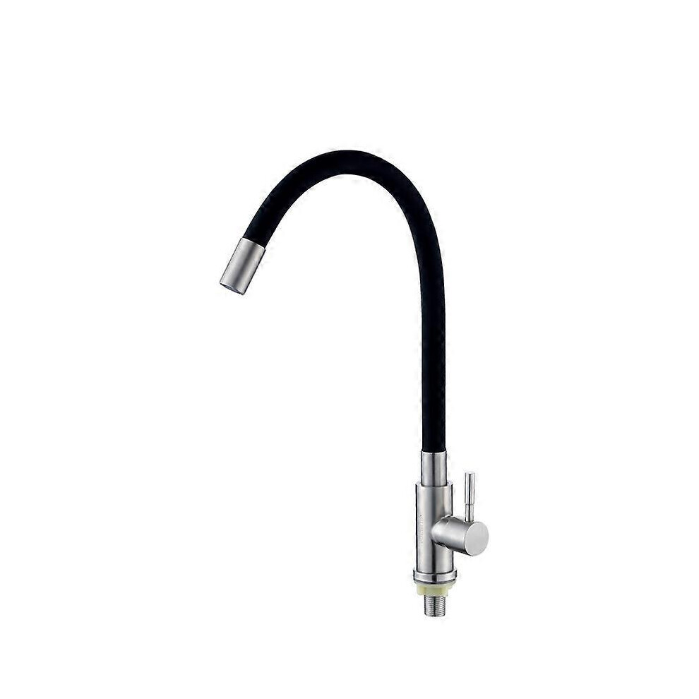 (As show, One size) Flexible Kitchen Faucet Free Swivel High Spout Flexible Sink Mixer Stainless Steel and Black Single Hole Cold Water Sink Faucet
