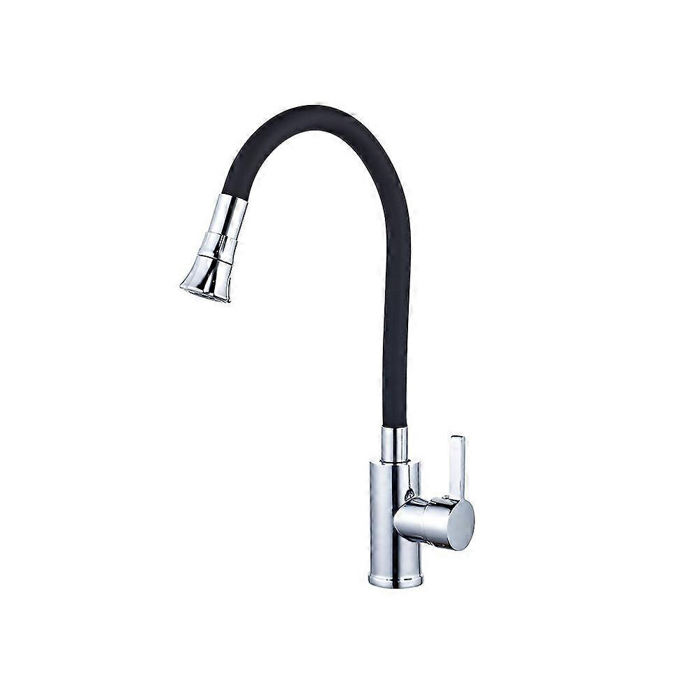 (As show, One size) Kitchen Faucet Free Swivel High Spout Flexible Sink Mixer Tap Stainless Steel and Black Hot and Cold Water Sink Faucet with Water Inlet