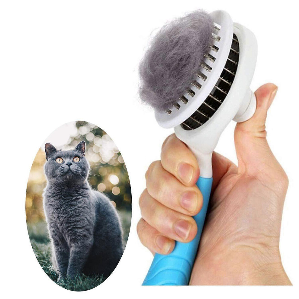 (As show, One size) BlueSelf-Cleaning Cat Brush for Shedding and Grooming - Removes Dead Undercoat, Tangles - Massage Brush for Cats and Dogs