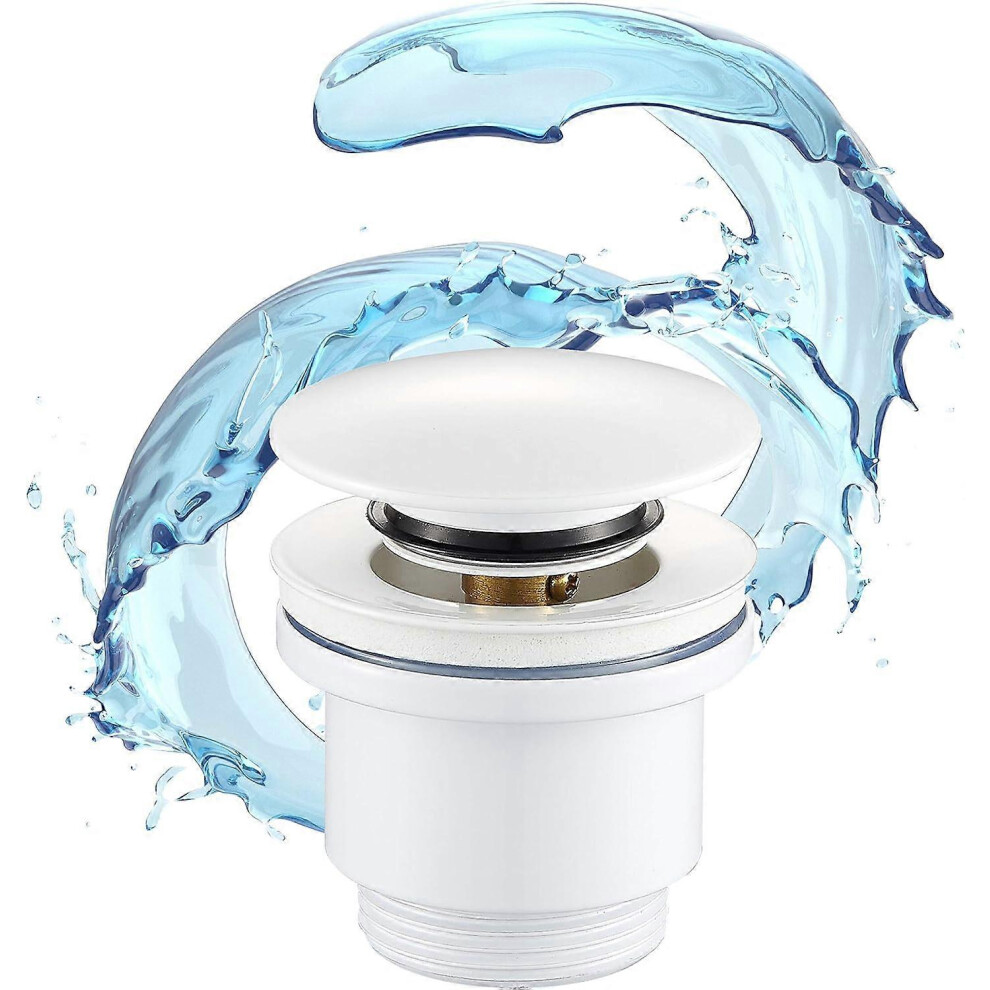 (As show, One size) Universal Sink Drain - Click Clack Valve - Gloss White - Overflow and Non-Return Compatible - Ideal for Bathrooms and Laundries