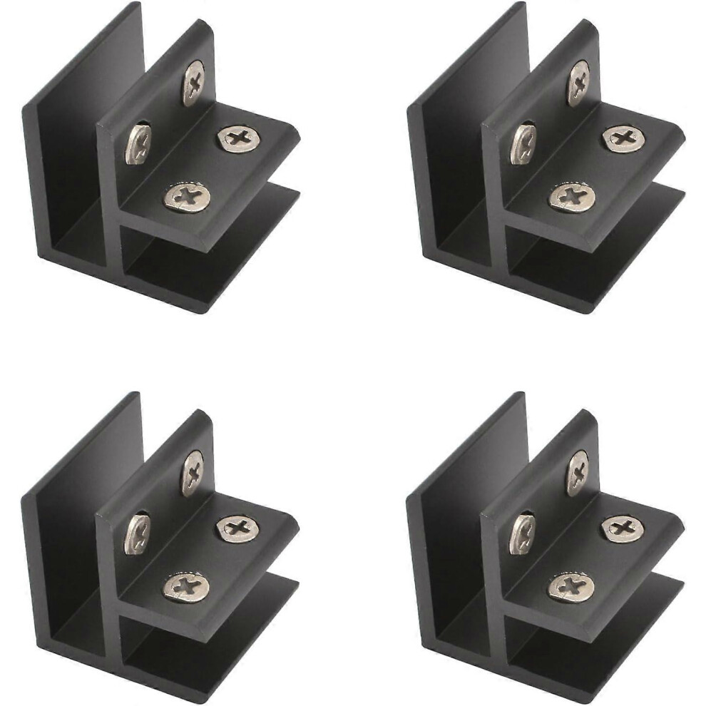 (As Show, One Size) 4 Pack 90 Degree Adjustable Glass Clamps, Aluminum Alloy Glass Shelf Clamp, Bracket Connector For 10-12Mm Thick Glass, Black 3152185903168