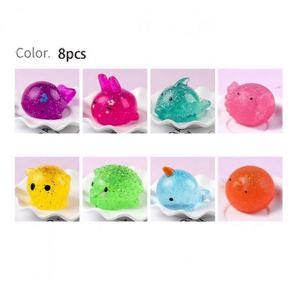 (As show, One size) Pack of 8 pieces Jumbo Glitter Mochi Squishy Soft Sensual Toy, Squeeze Fidget Toys, Classroom Rewards,Goody Bag Filler