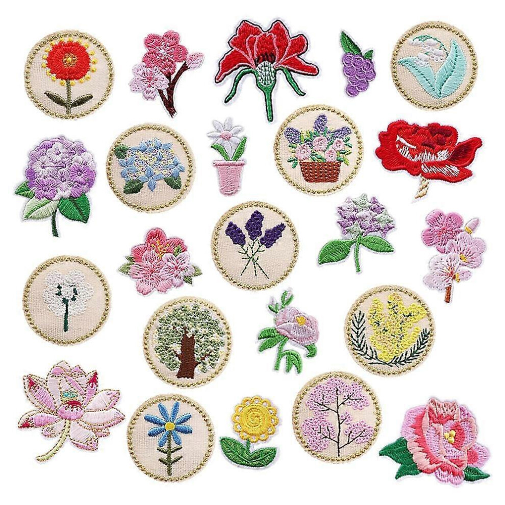 (As show, One size) Embroidery Iron-on Patch, 23 PCS Mixed Flowers Iron-on Patches Appliques for Crafts, Sewing, Clothing