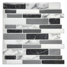 (As show, One size) Art3d 5 Pieces, Black and Gray Adhesive Tiles with Marble Pattern, Mosaic Effect Vinyl Kitchen Splashback, 30x 30cm