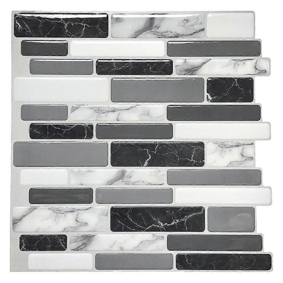 (As show, One size) Art3d 5 Pieces, Black and Gray Adhesive Tiles with Marble Pattern, Mosaic Effect Vinyl Kitchen Splashback, 30x 30cm