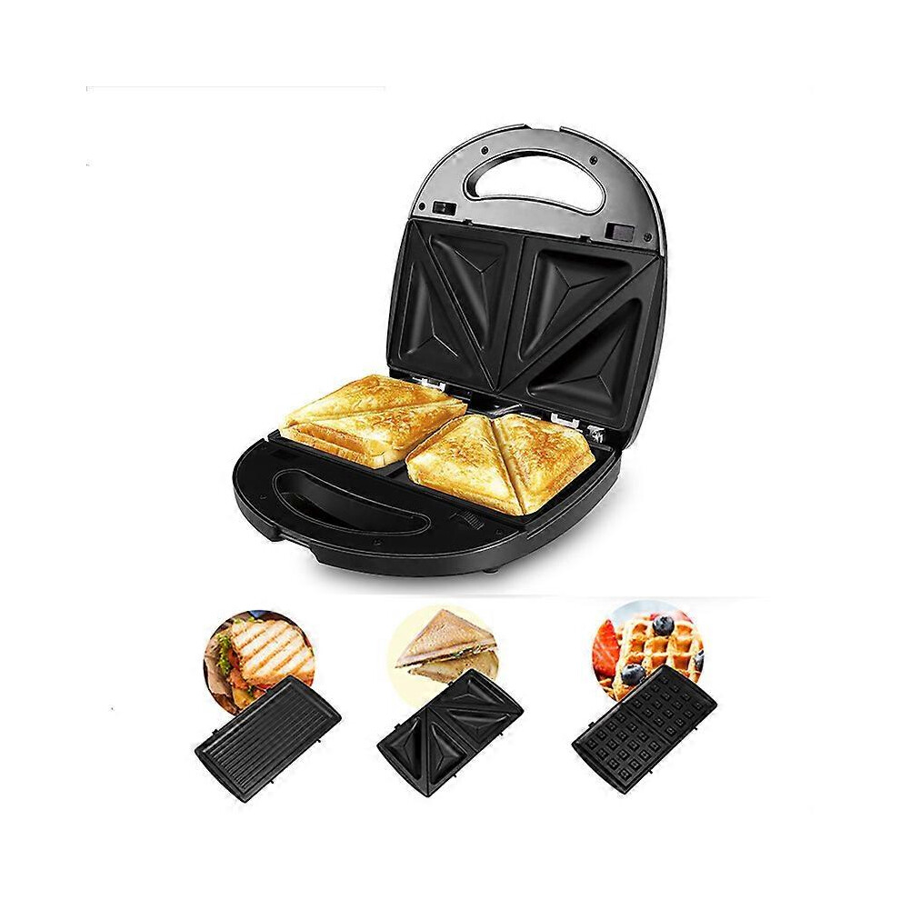 (As show, One size) [3in1 Multifunction] (Waffle Maker, Grill, Sandwich, Croque Monsieur, Removable Non-Stick Plates, 750W, Brushed Stainless Steel Design)