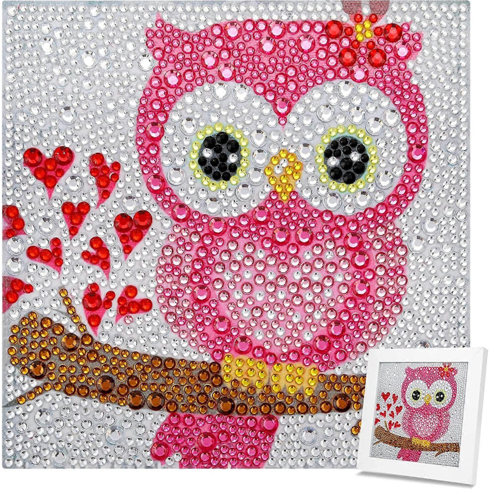 (As Show, One Size) 5D Diy Diamond Painting For Kids Kits, Owl Diamond Pasted Painting Set, Full Set Drill Cross Stitch Embroidery Rhinestone By Numbe Pink