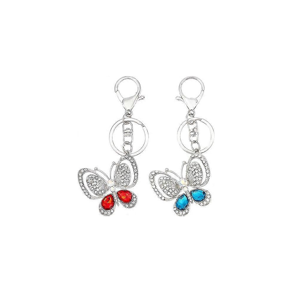 (As show, One size) 2 Colors Butterfly Rhinestone Keychain, Sparkling Crystal Butterfly Keychain Cute Bling Rhinestone Purse Bag Keychain Women Fashio