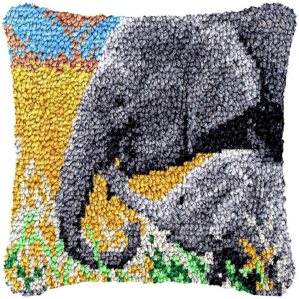 (As show, One size) elephant Latch Hook Pillowcase Making Kits, Latch Hook Kit DIY Rug Embroidery Elephant Pattern, Canvas and Embroidery Cross Stitch 43cm  43cm - Latch