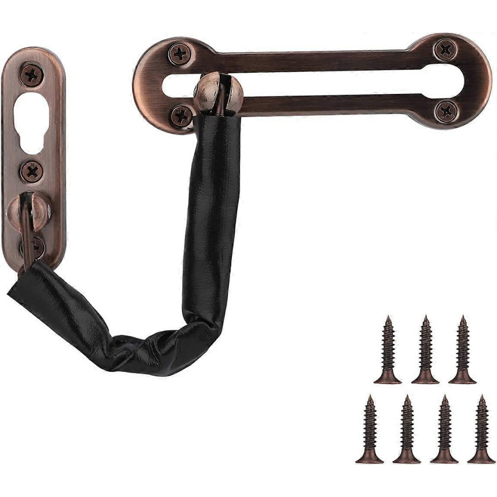 (As show, One size) Security Door Chain, Stainless Steel Anti-Theft Door Chain with PU Leather Chain, Sliding Chain Security Lock for Door, Hotel Family Interior - Copper