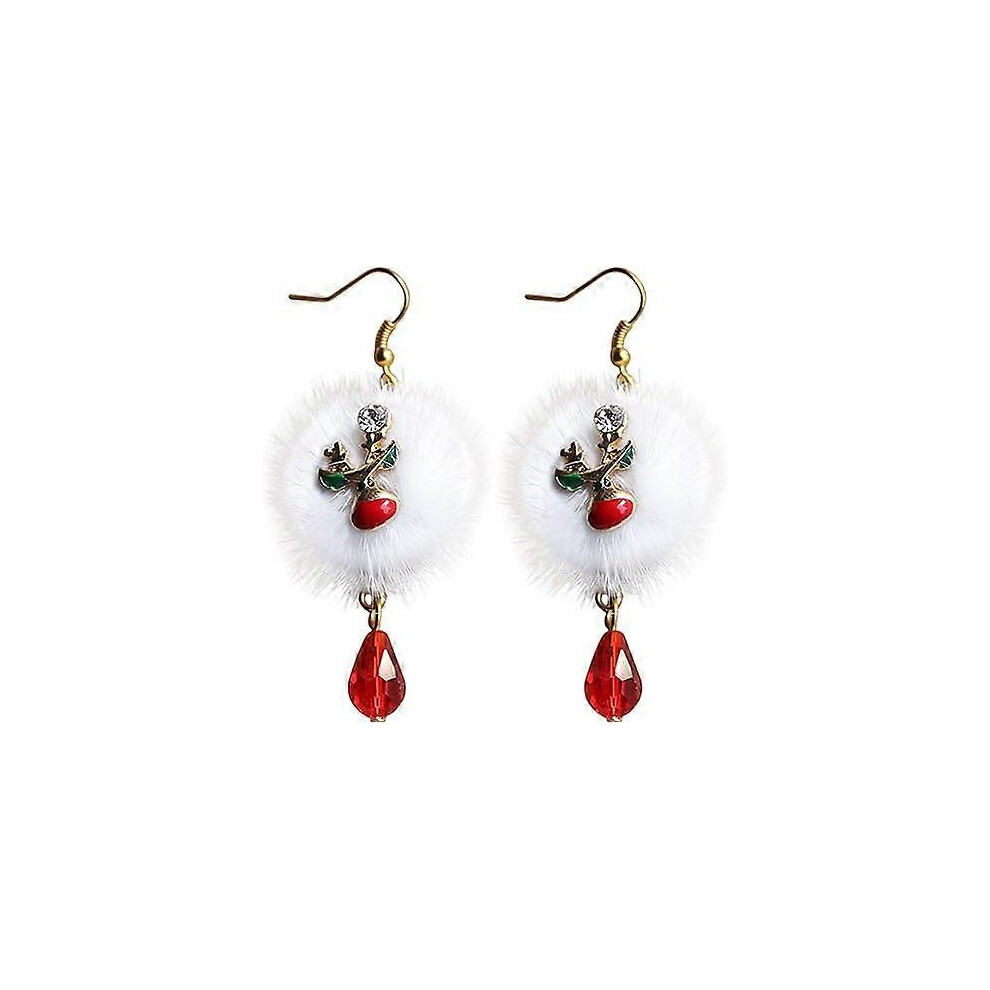 (As show, One size) Christmas Earrings, Girls Cute Dangle Novelty Santa Reindeer Pom Pendant Hoop Christmas Gifts for Women