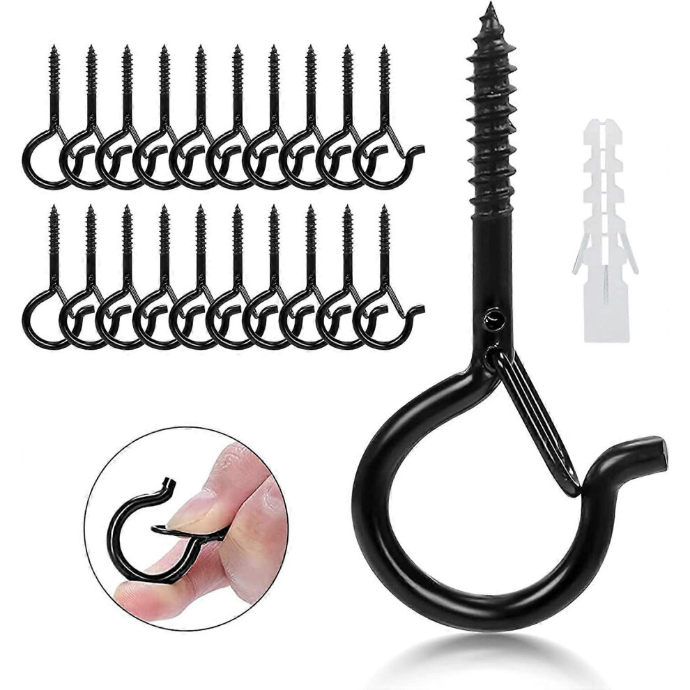 (As show, One size) Pack of 20 Screw Hooks, Ceiling Hooks with Safety Buckle, Wall Hooks for Outdoor, Garden, Plants, Bird Feeders, Lanterns, Party Decoration