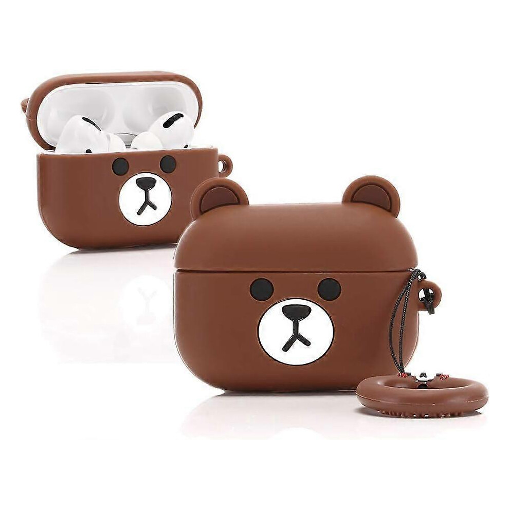 (As show, One size) (Little Brown Bear) Silicone Airpods Pro Cover Cute Funny Compatible for Apple Airpods Pro [Animal Series]