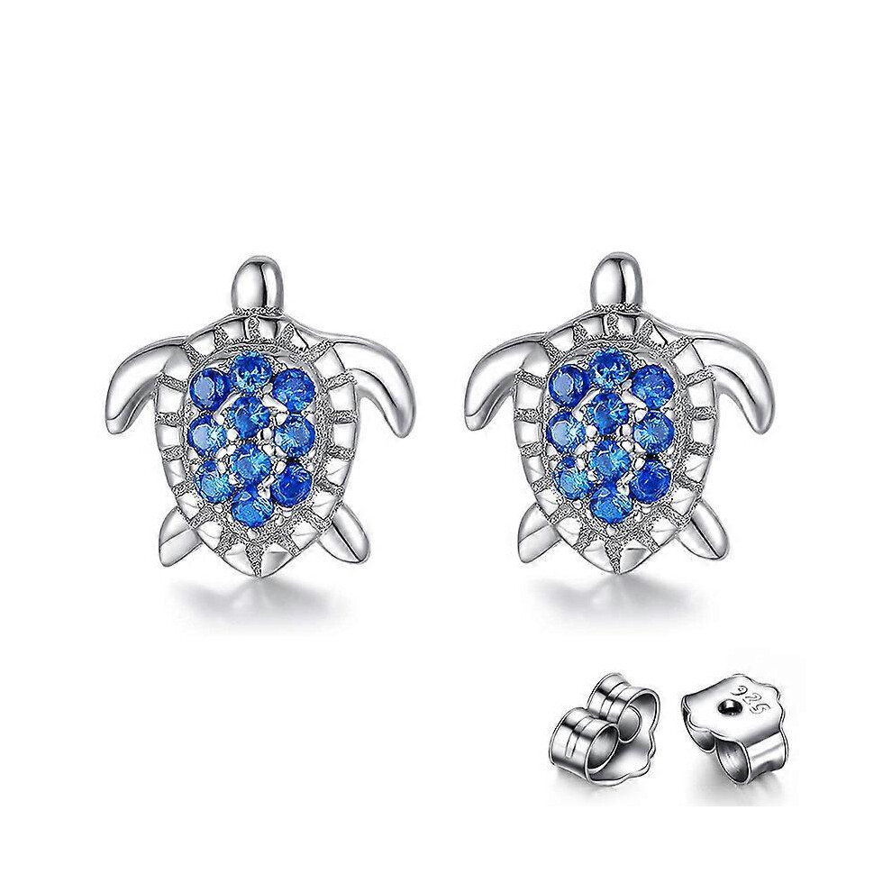 (As show, One size) Blue Diamond Sea Turtle Earrings 925 Sterling Silver Summer Hawaiian Beach Ocean Earrings Hypoallergenic Cute Earrings Jewelry Birthday Graduation Gif