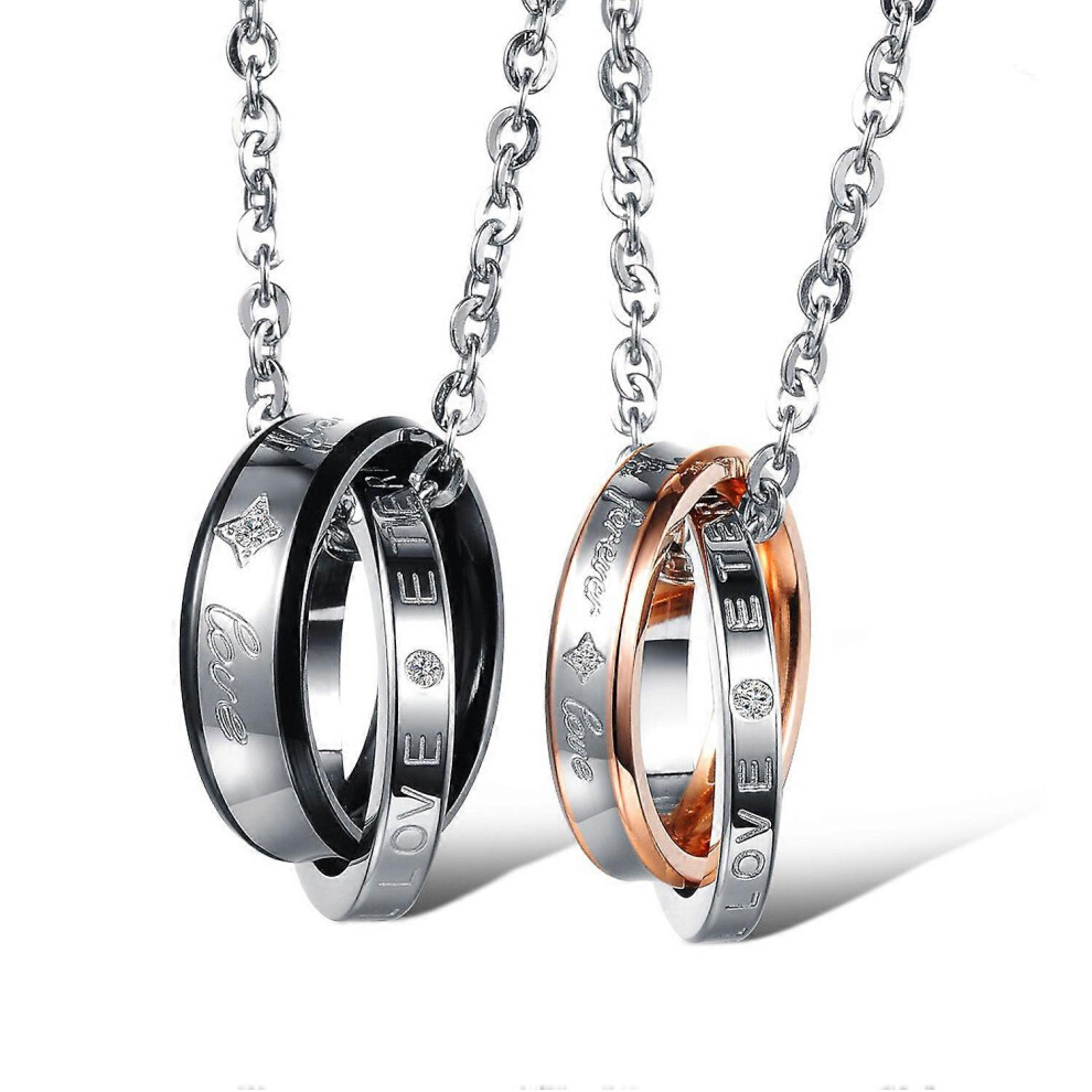 (As show, One size) Pendant Necklace Stainless Steel Forever Love Silver Ring for Couple Anniversary Christmas Valentine His & Hers Fixer for Men Women
