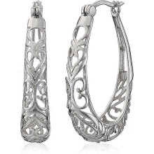 (As show, One size) Collection Sterling silver filigree oval hoop earrings from the