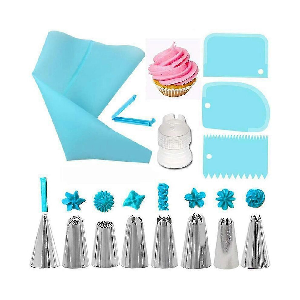 (As show, One size) Blue14 in 1 Cake Decorating Kit - Baking Accessories with Rotating Cake Stand, Cake Tips, Icing Smoother Spatula, Piping Bags and Decorating Pen