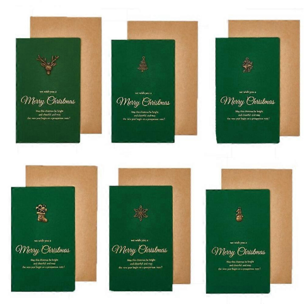 (As show, One size) Christmas Greeting Cards, 6 Retro Gold Stamped Metal Greeting Cards, Business Gift Cards, Small Birthday Greeting Cards with Envelopes, Holiday Greeti