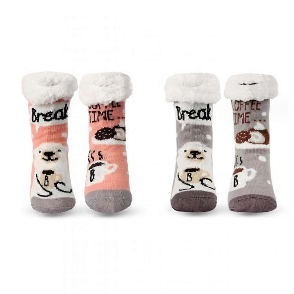 (As show, One size) 2 Pairs Cute Slipper Socks, Women's Slipper Sock, Christmas Thick Socks, Fleece Lined Socks, Anti-Slip Thermal, Ladies Winter Soft Gift