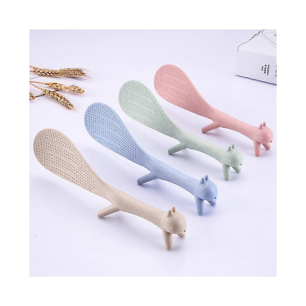 (As show, One size) 4piece Creative Household Kitchen Utensils, Lovely Squirrel Shape Standing Spoon Non-Stick Rice Spoon Fashion Rice Cooker Filled D
