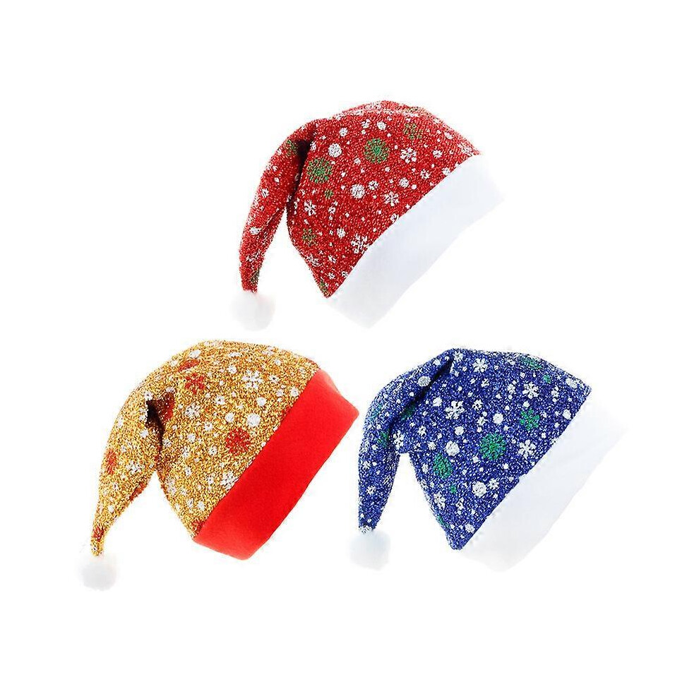 (As show, One size) 3 Pieces Brushed Velvet Colorful Snowflake Christmas Hat, Kids Christmas Hat, Plush Christmas Hats, Santa Hat Costume for Christmas New Year Party