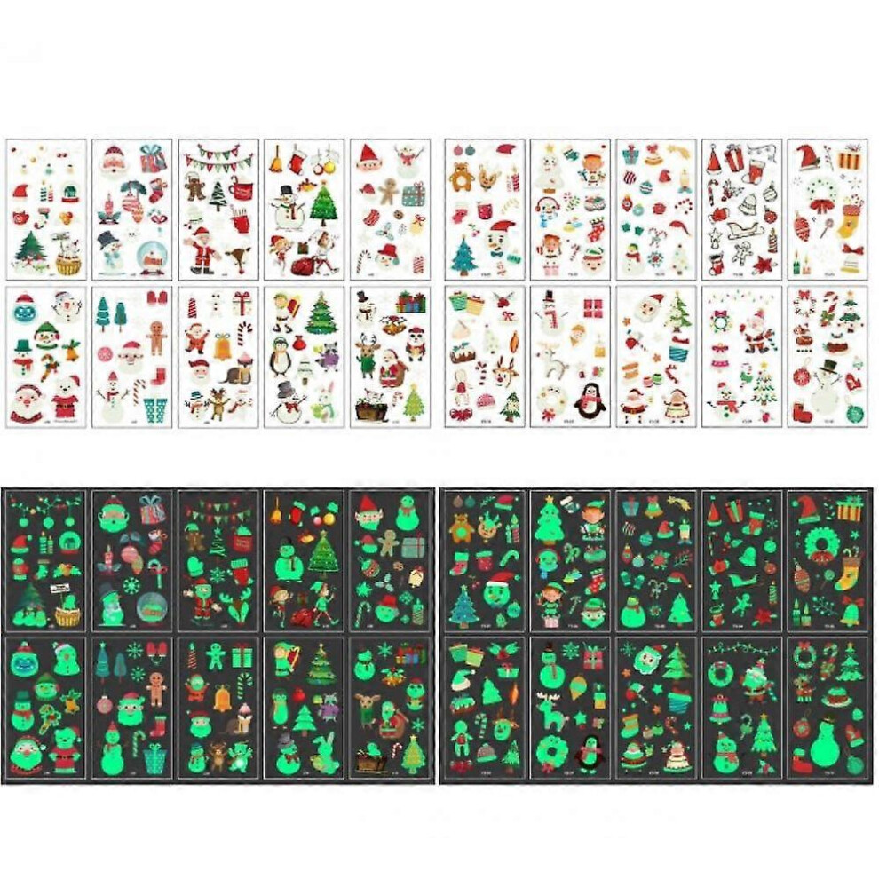 (As show, One size) Christmas Temporary Tattoo Sticker,10 Sheets Christmas Luminous Temporary Tattoos Sticker,Snowman Santa Elk Glitter Tattoos Christ