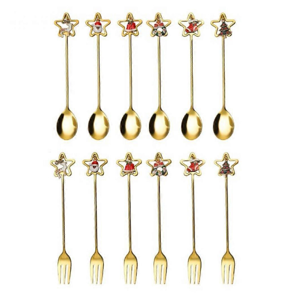 (As show, One size) Christmas Spoons Set of 12, Stainless Steel Christmas Spoons, Mini Christmas Spoons for Coffee, Dessert, Ice Cream, Tea, Soup, Sugar Mixing Spoon