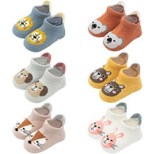(As show, One size) M (1-3 years)6 Pairs Baby Child Non-Slip Cotton Socks Animal Pattern