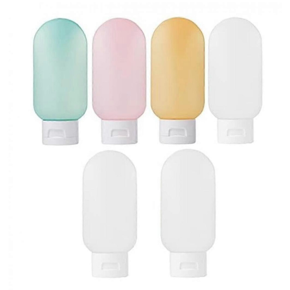 (As show, One size) (Multicolor) Travel Bottle, Set of 6 Leak-Proof Refillable Squeezable Containers (60ml) with Label and Clear Carrying Bag for Liquid Shampoos, Soap an