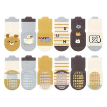 (As show, One size) S (0-1 years), 6 Pairs Baby Child Animal Pattern Non-Slip Cotton Socks