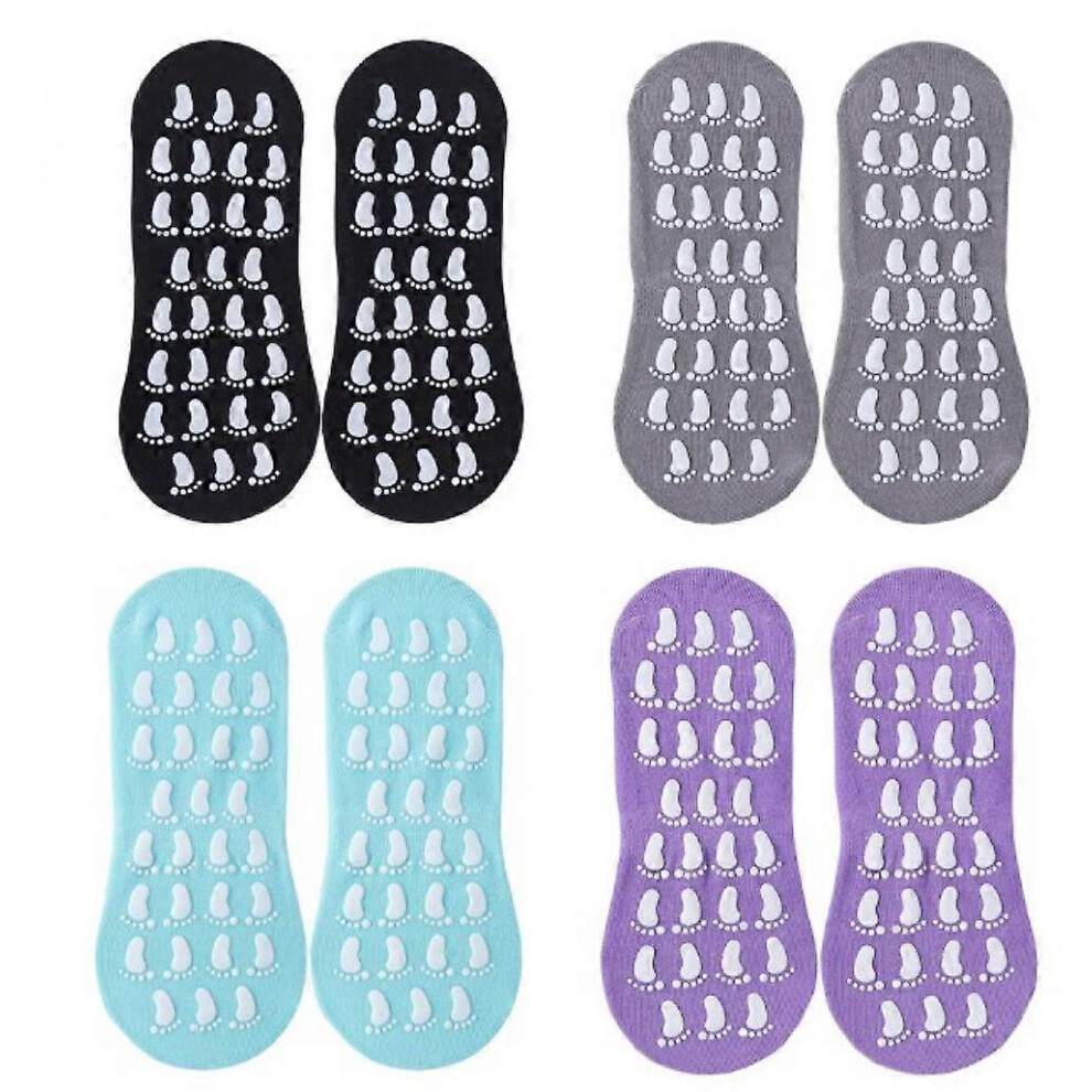 (As show, One size) 4 Pairs Non-Slip Yoga Socks for Women, 4 Colors, EU 36-42 Grip Anti-Slip Socks for Home, Non-Slip Sports Socks for Pilates Barre Dance Fitness
