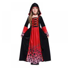 Costume de vampire pour femme avec dents Accessoires Robe de vampire gothique Costume de sorcière d'Halloween Y compris robe, collier Enfant
