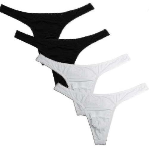 (L, Black White) Men's String Underwear 4 Pack SRU