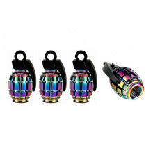 LINJOU Multi Colour Rainbow Grenades Aluminium Tyre Valve Caps Dust Caps (4 Pack)