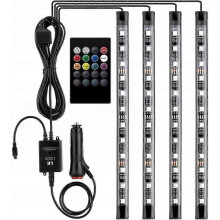 12V LED Car Interior Lights with 4pcs 48 RGB, Waterproof Cigarette Lighter Lights