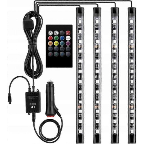 12V LED Car Interior Lights with 4pcs 48 RGB,  Waterproof Cigarette Lighter Lights