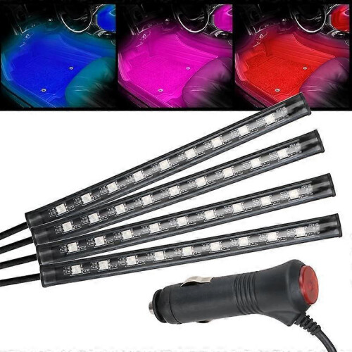 12V LED Car Interior Lights with 4pcs 48 RGB,  Waterproof Cigarette Lighter Lights 2