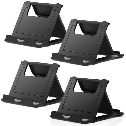 (4 black)Mobile phone holder, 4-pack mobile phone holder, universal foldable tablet holder, multi-angle pocket desktop support, black bare metal 4 pcs