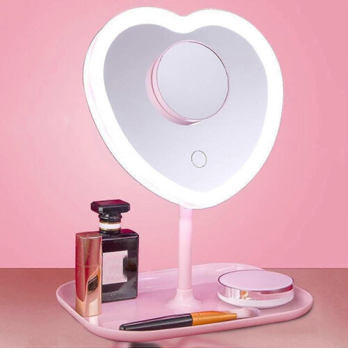 Heart Makeup Vanity Mirror with LED Lights,Pink,Three Co EVW 2