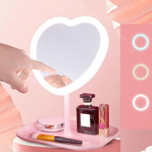 Heart Makeup Vanity Mirror with LED Lights,Pink,Three Co EVW