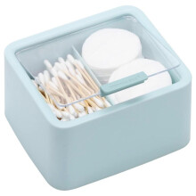 LINJOU 2 Grids Separate Cotton Swabs Dispenser Bathroom Organizer Canisters, Blue
