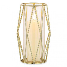 Gold Pillar Candle Holder: Glass Hurricane Candle Holders with Geometric Metal Rack Stand